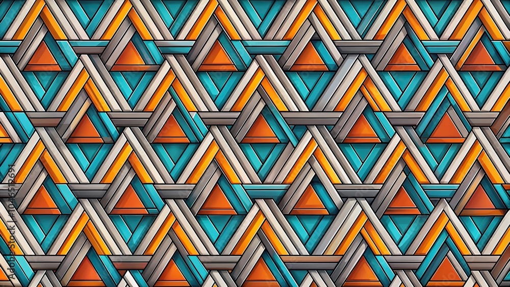 Modern geometric pattern featuring interlocking triangles in a contrasting color scheme, graphic patterns, modern design, fabric print, textile art Modern geometric pattern featuring interlocking triangles in a contrasting color scheme, graphic patterns, modern design, fabric print, textile art
