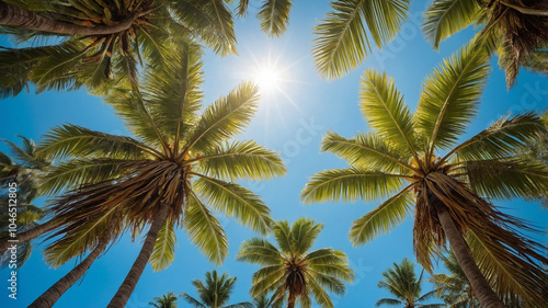 Wallpaper Mural Palm trees with sun flare creating a cheerful vacation atmosphere under a bright blue sky. Torontodigital.ca