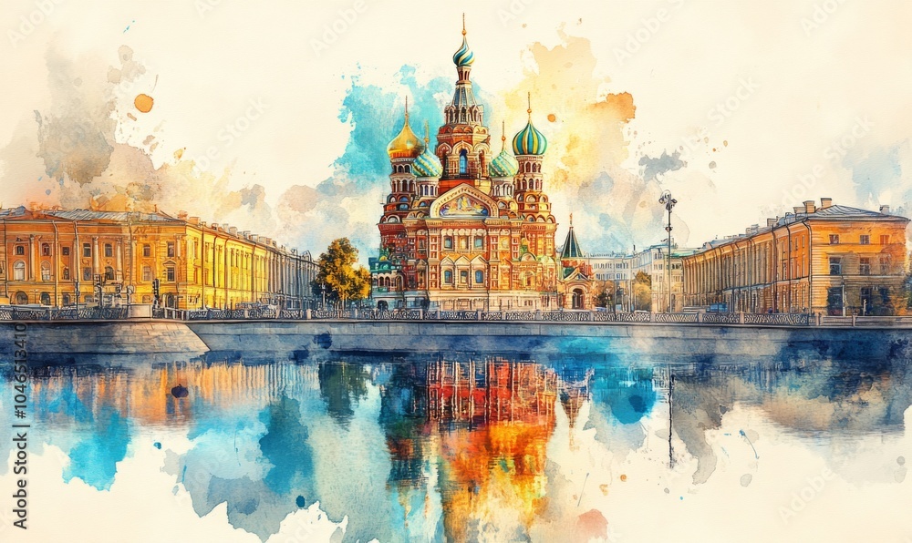 Obraz premium Watercolor Church of the Saviour on Spilled Blood, St. Petersburg, Russia