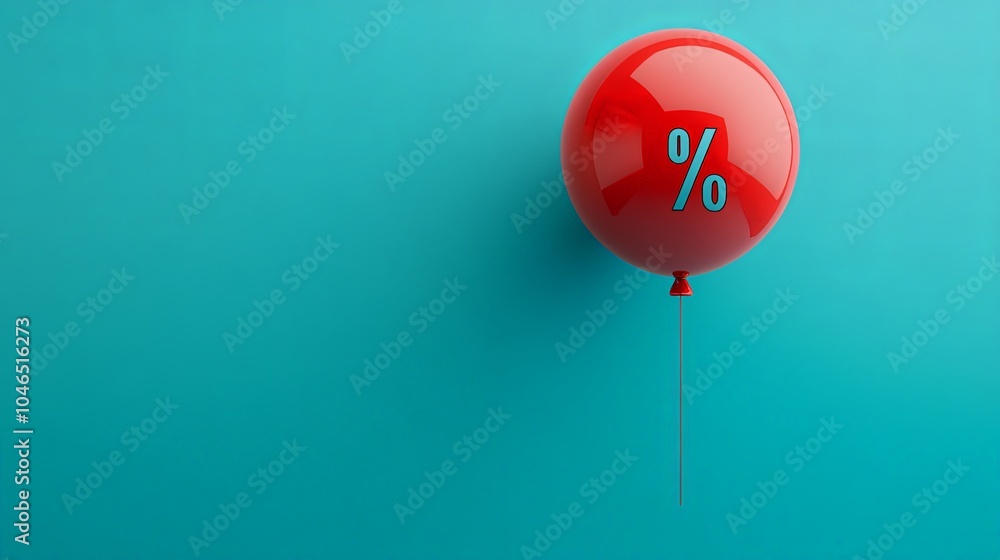 Red Balloon with Percent Symbol on Blue Background Red Balloon with Percent Symbol on Blue Background