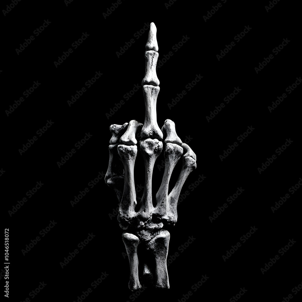 The middle Finger from a skeleton hand isolated on a black background The middle Finger from a skeleton hand isolated on a black background