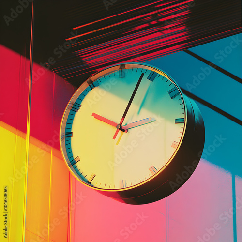 Retro wall clock with 1980's style colors 