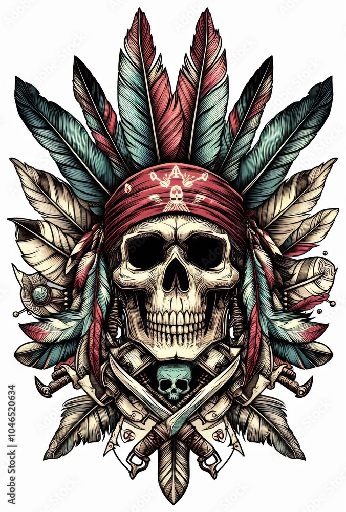 Fototapeta premium TRIBAL TATOO トライバル タトゥ 刺青 和柄 ドクロ 海賊 インディアン
