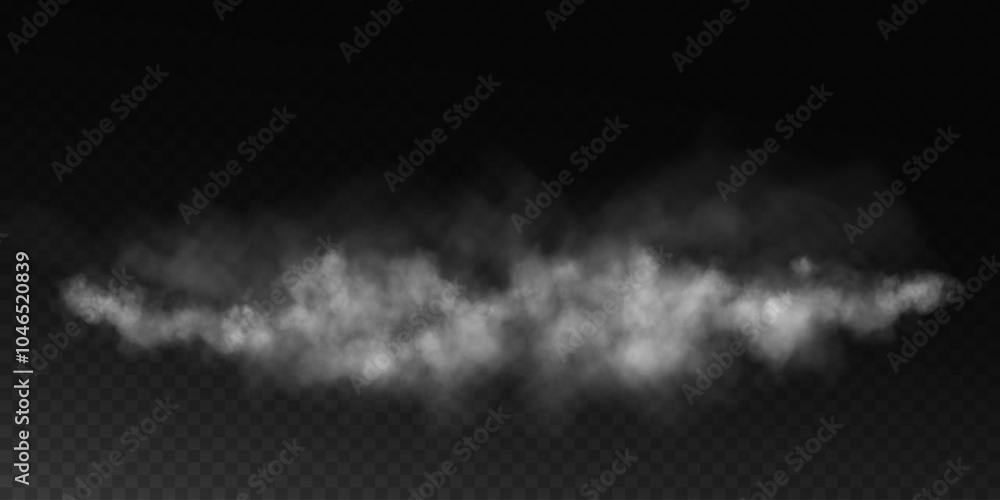 Fog or smoke, white smog clouds on floor, isolated transparent special effect. Vector illustration, morning fog over land or water surface, magic haze. Fog or smoke, white smog clouds on floor, isolated transparent special effect. Vector illustration, morning fog over land or water surface, magic haze.