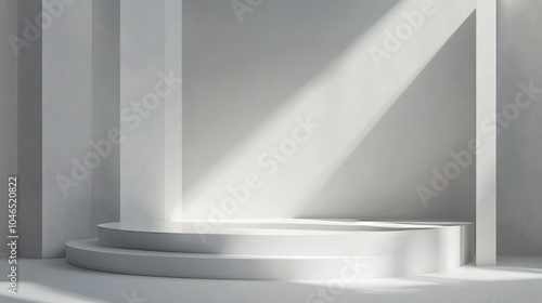 A sleek white stage with a spotlight, perfect for showcasing products, awards, or performances. Ideal for events, displays, and mockups.