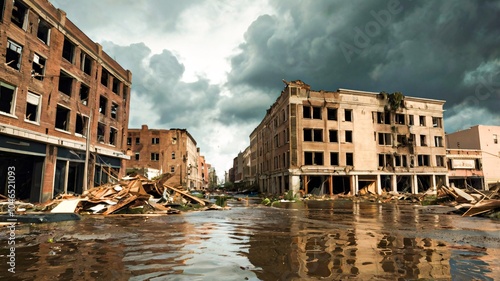 After a devastating hurricane, the once vibrant city is reduced to ruins  V4 photo