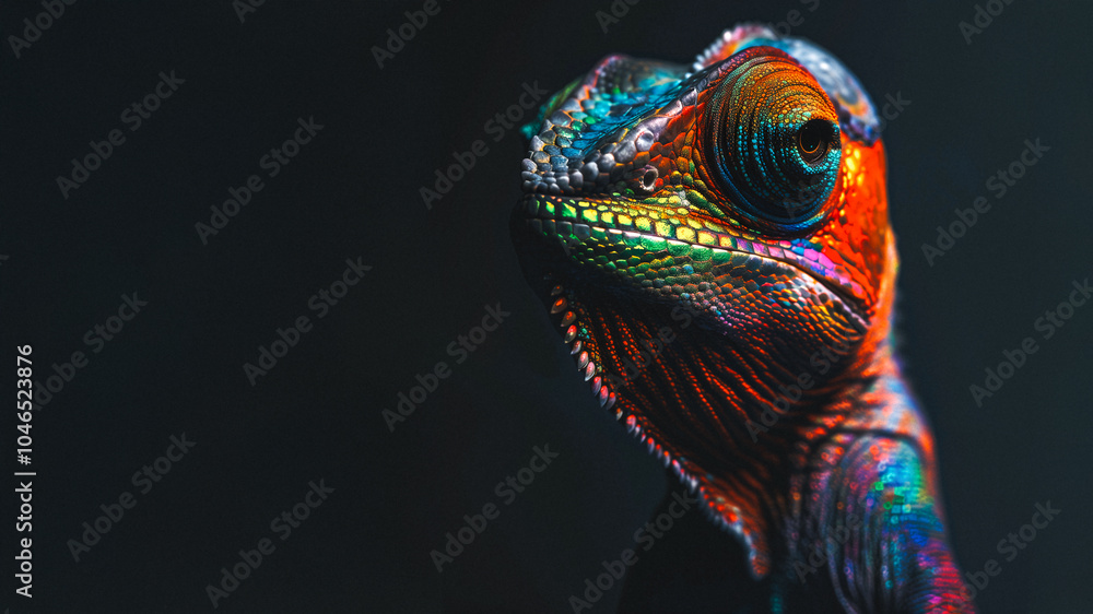 Obraz premium colorful chameleon head empty background copy space, printing industry rainbow spectrum
