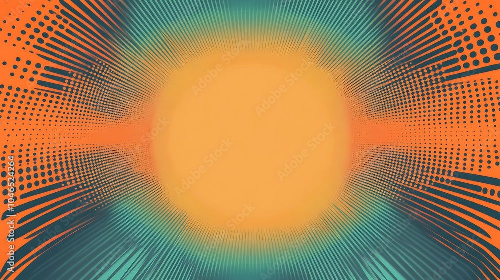 Abstract orange and teal radial pattern with a circle in the center. Abstract orange and teal radial pattern with a circle in the center.