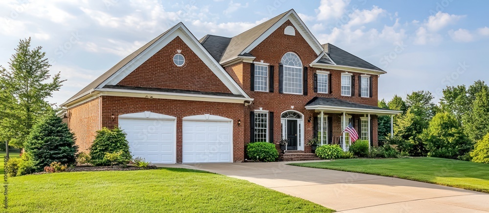 Two-story suburban residence in Kentucky, featuring brick construction and a garage.
