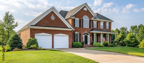 Obraz na płótnie Two-story suburban residence in Kentucky, featuring brick construction and a garage. w salonie