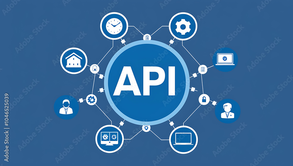 network diagram of 'API', API icons, Digital network, Blue background network diagram of 'API', API icons, Digital network, Blue background