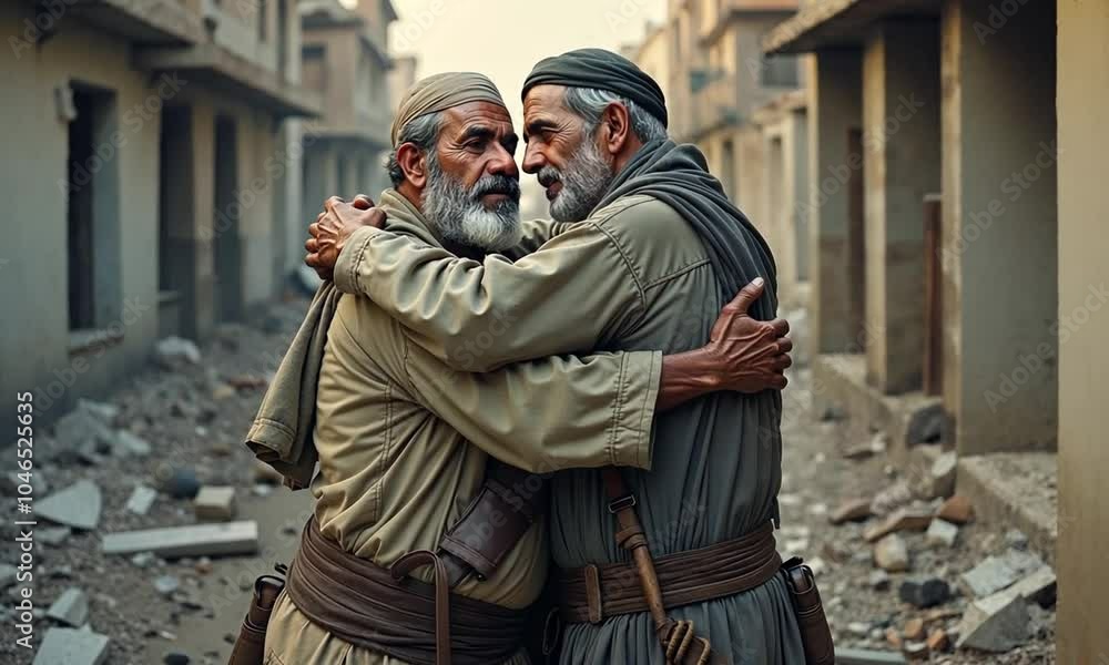 two muslim man hugging two muslim man hugging