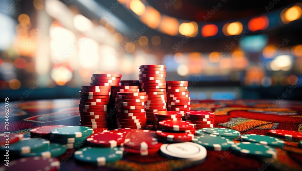 Casino chips close-up, blurred background Casino chips close-up, blurred background