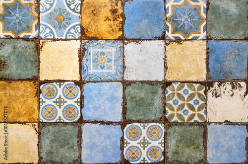 Obraz na płótnie Background of multi-colored aged ceramic tiles. w salonie