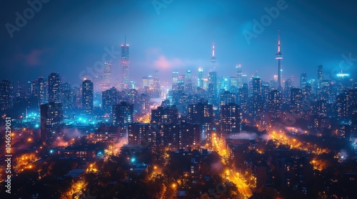 Cityscape at Night with Fog
