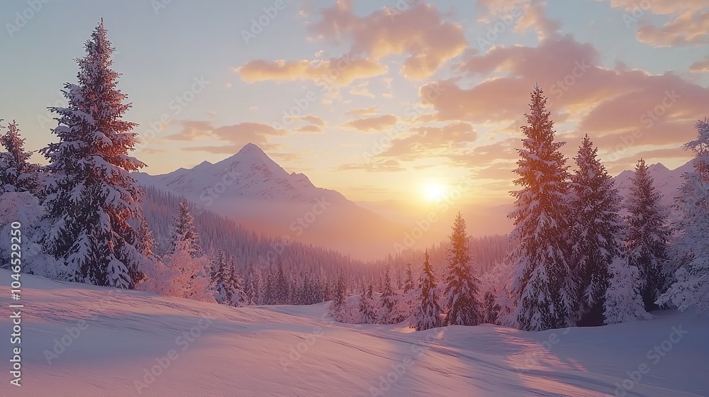 Fototapeta premium Picturesque Winter Landscape of a Snowy Valley Covered in Snow