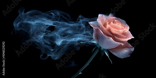 Pink Rose Surrounded by Smoky Atmospheric Background photo