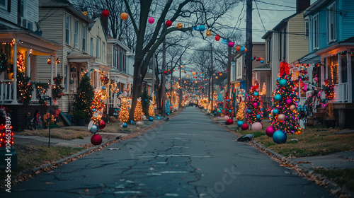Wallpaper Mural Christmas lights illuminate a quiet suburban street.. Torontodigital.ca