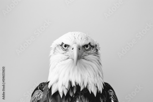 Bald Eagle Portrait: Majestic Bird with Intense Gaze Against a Minimalist Background, Symbolizing Freedom and Strength in Nature Photography. photo