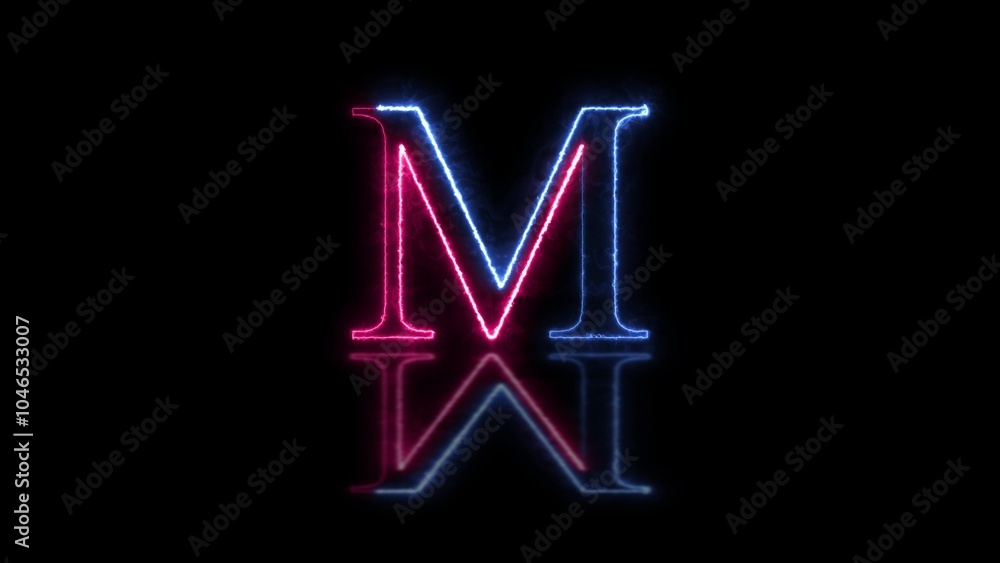 M letter glowing fire neon black background M letter glowing fire neon black background