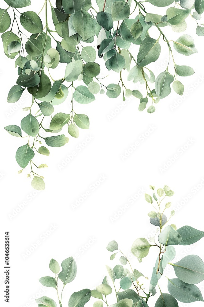 Fresh Eucalyptus Leaves Framed Against a Bright White Background - Ideal for Nature-Themed Designs, Wellness Products, or Minimalist Aesthetic Decor. Fresh Eucalyptus Leaves Framed Against a Bright White Background - Ideal for Nature-Themed Designs, Wellness Products, or Minimalist Aesthetic Decor.