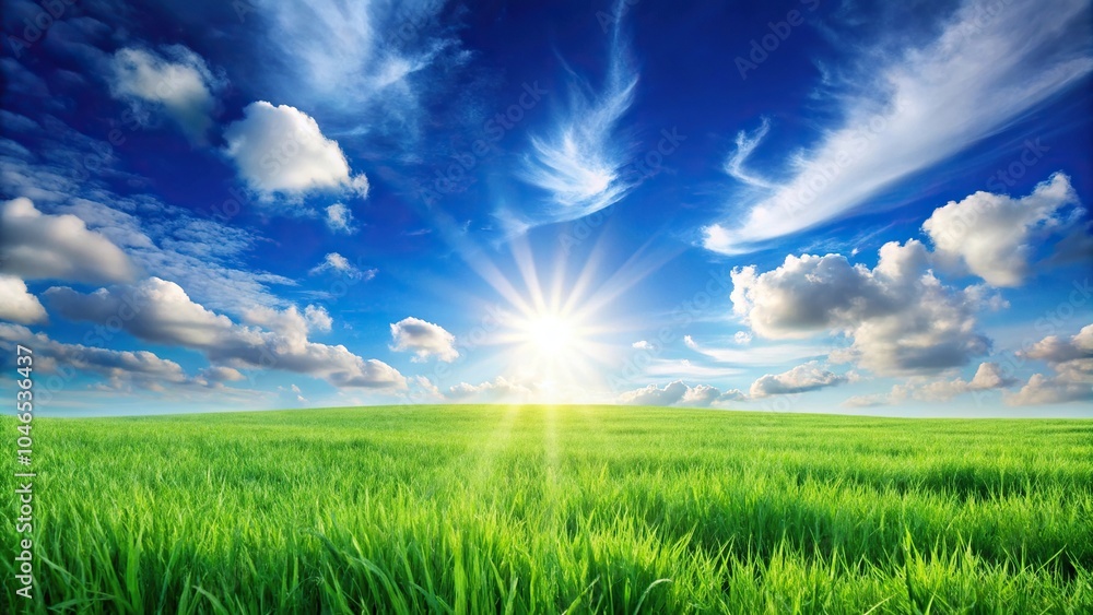 Sunny panorama of lush green grass under a clear blue sky Sunny panorama of lush green grass under a clear blue sky