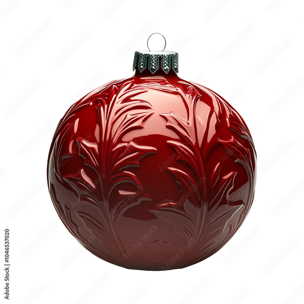 Red ornament features elegant engravings and serves as a beautiful decoration for holiday trees isolated on white background, adding sophistication to festive displays. Red ornament features elegant engravings and serves as a beautiful decoration for holiday trees isolated on white background, adding sophistication to festive displays.