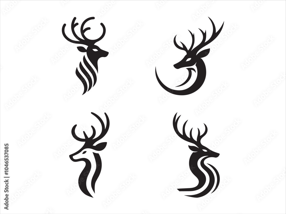 Deer silhouette black logo set Deer silhouette black logo set