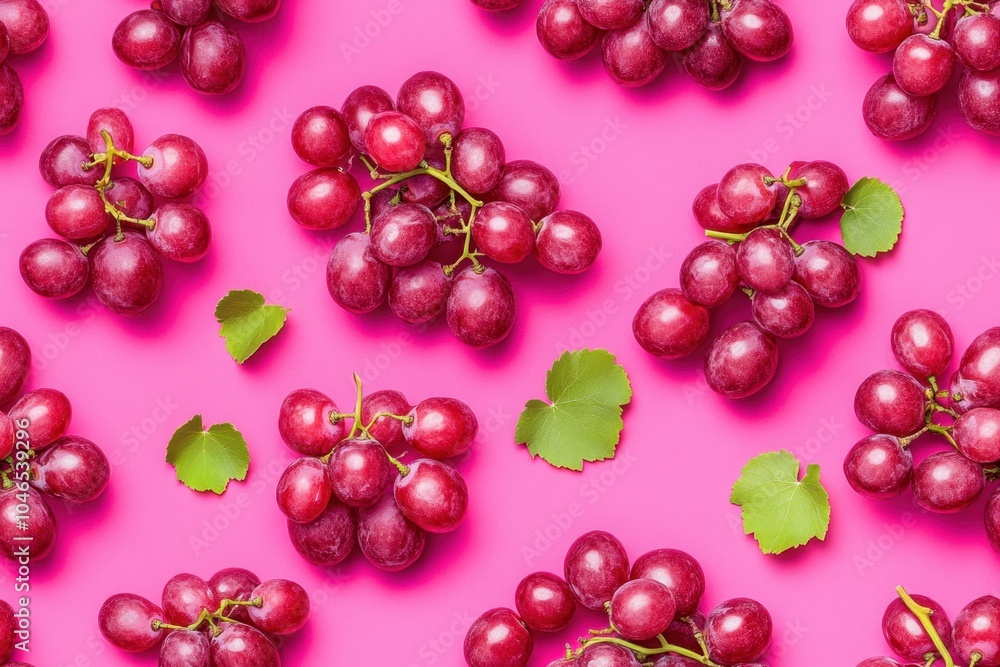 Fresh Grapes Over Pink Background From Above Fresh Grapes Over Pink Background From Above