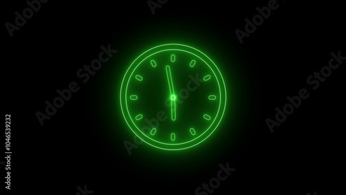 green neon analog clock isolated