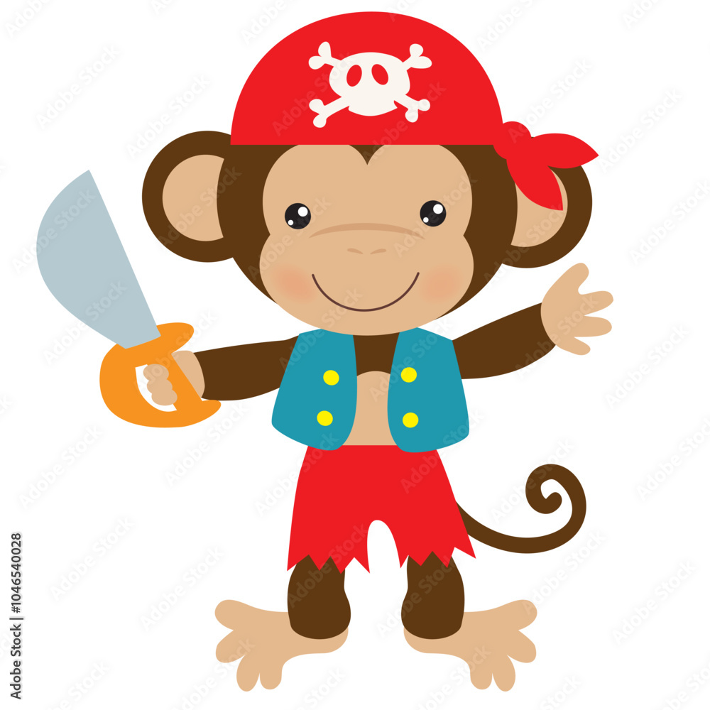 Naklejka premium Little pirate monkey vector cartoon illustration