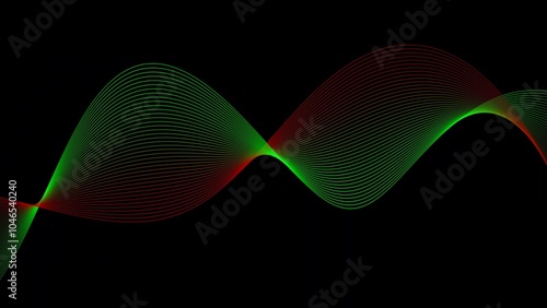 Green red color line wave black background