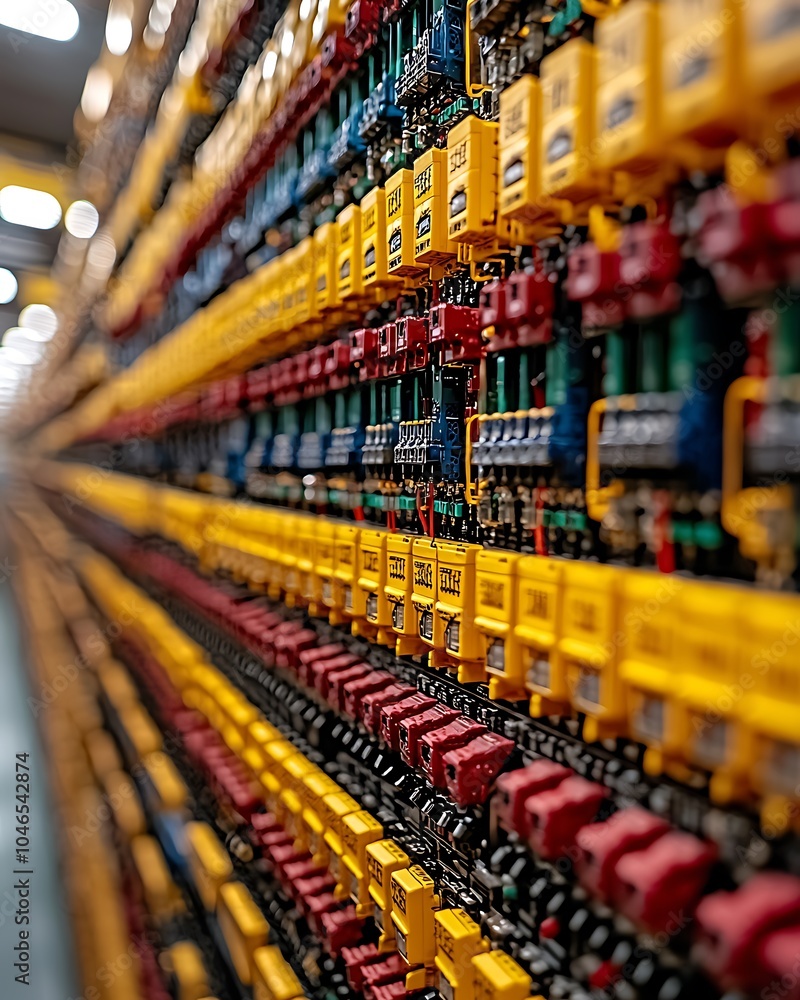 Electrical Panel Close Up - Colorful Switches and Wires Electrical Panel Close Up - Colorful Switches and Wires