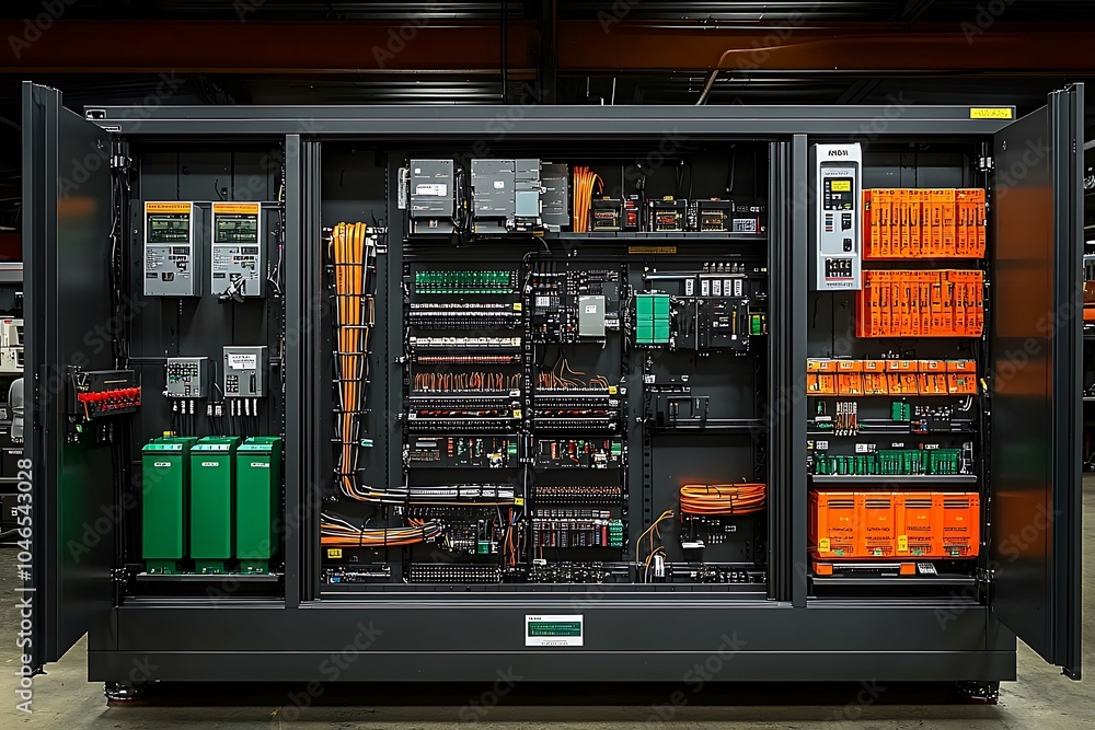 Inside a Power System Cabinet: Circuit Boards, Wires, and Connectors Inside a Power System Cabinet: Circuit Boards, Wires, and Connectors