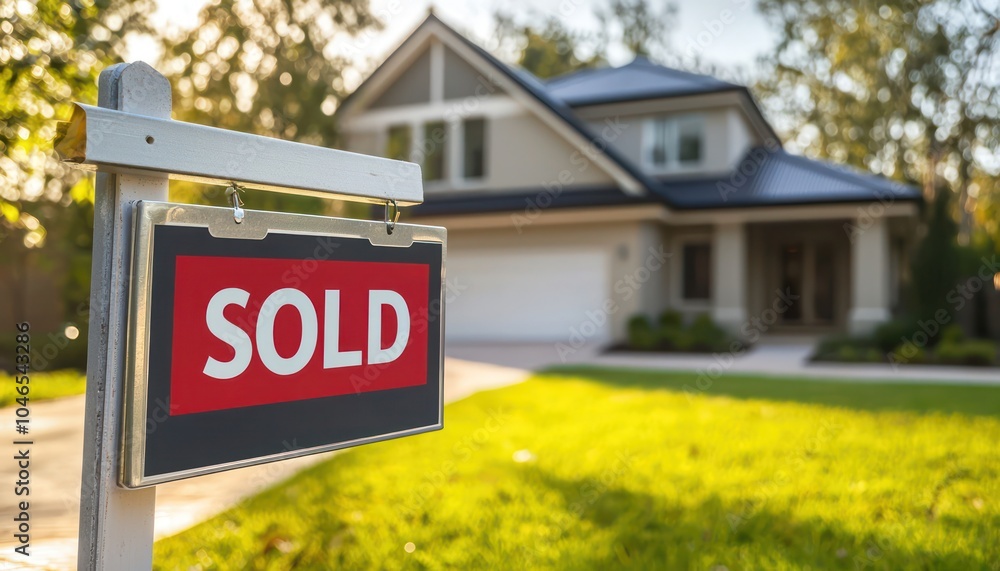 'Sold' sign stands in front of a newly constructed suburban home in Australia.