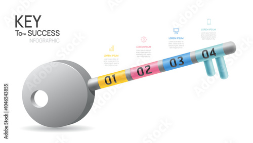 Key to success Infographic diagram template for business.4 steps, marketing and startup business, vector infographics.