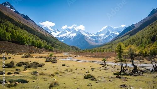 Magnificent autumn scenery at White Horse Snow Mountain photo