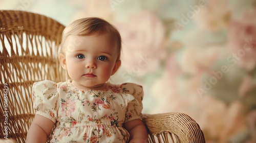 Charming baby with floral backdrop photo