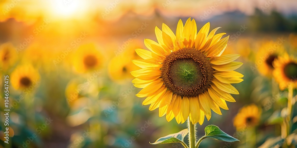 Fototapeta premium Sunny sunflower standing out against blurred background