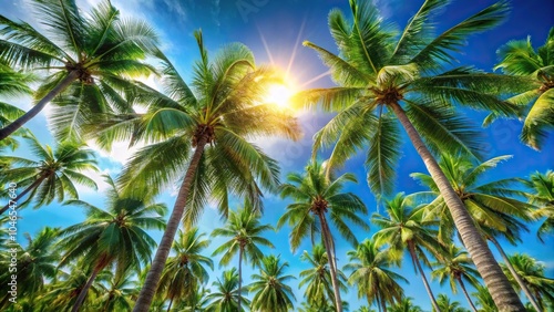 Sunny tropical landscape with vibrant palm trees