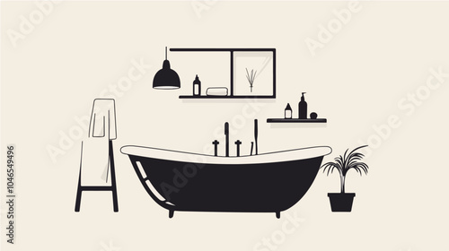 Black and white illustration of a bathroom.