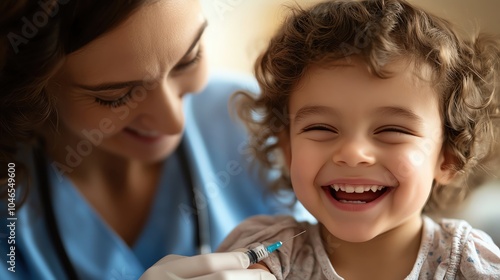 A child smiling during nuse try to do vacine for child