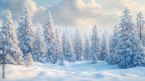 Snowfall in Winter Forest - Beautiful Landscape with Snow-Covered Trees