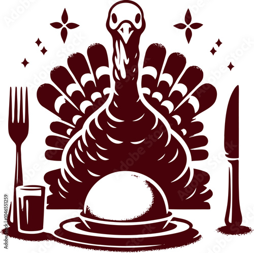 Simple Line Drawing of a Thanksgiving Turkey Dinner