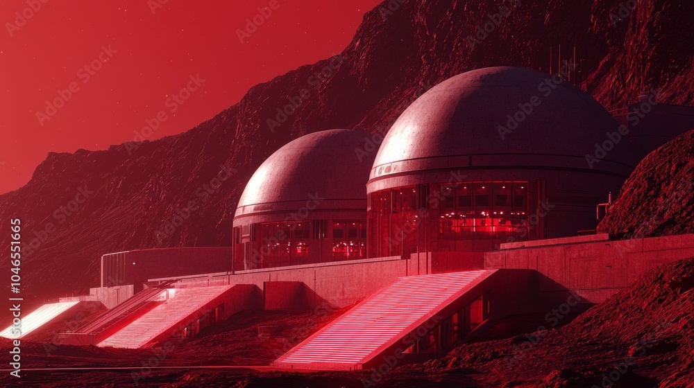 Obraz premium Exploring the Cosmos: High-Tech Observatory on Mars with Scientists Studying the Universe from the Red Planet