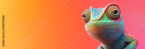 chameleon wearing sunglasses on a solid color background, vector art, digital art, faceted, minimal, abstract, panorama background