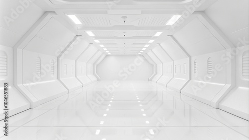 Abstract Futuristic empty floor and room Sci-Fi Corridor With light for showcase, room, interior, and display products. The future cement floor and wall background technology interior concept.