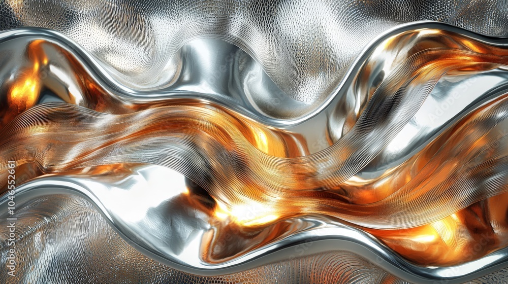 Naklejka premium Abstract metallic waves with silver and copper reflections