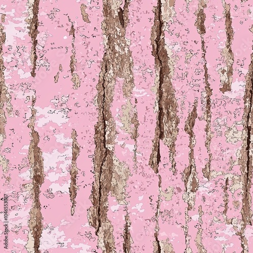 Pink Bottomland Tree Bark Hunting Camo, Seamless Camouflage Pattern Texture photo