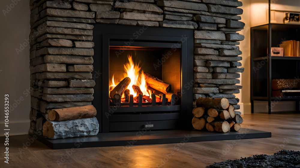 fireplace with burning logs, ai generated fireplace with burning logs, ai generated